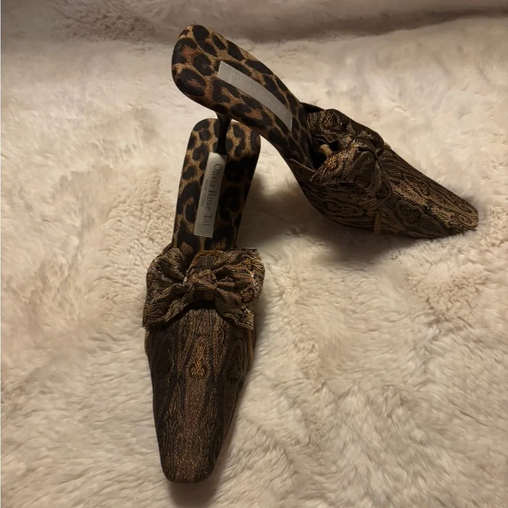 Olivia Rose Tal Brown and Tan Mules with Bow Detail - Picture 3 of 5